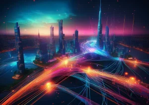 An image depicting high speed fibre broadband connections within a city