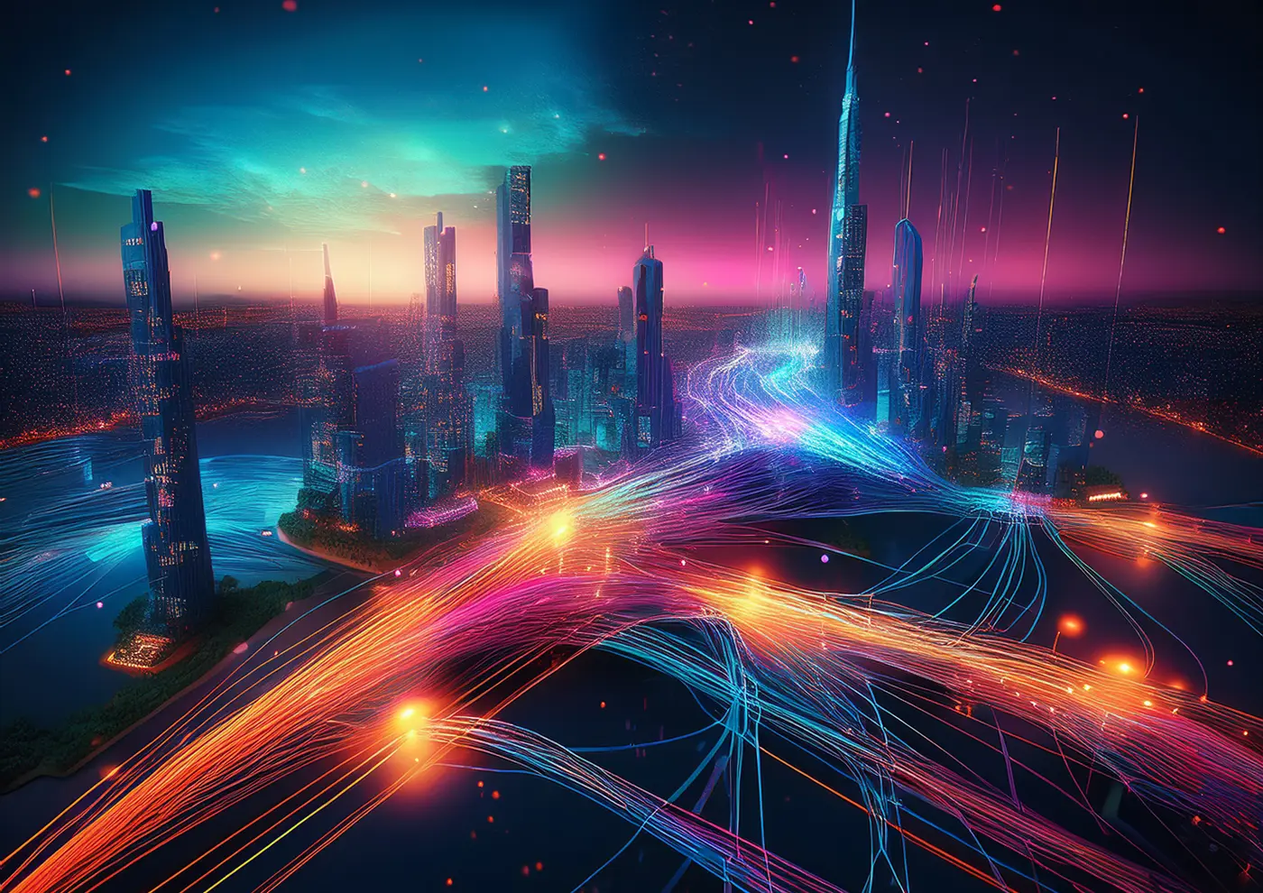 An image depicting high speed fibre broadband connections within a city