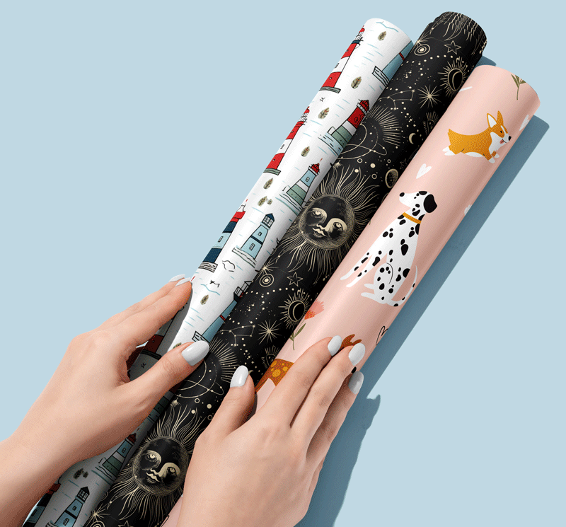 Animated image of Rolls of wrapping paper changing