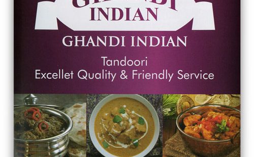 Ghandi Indian Takeaway logo and contact info for Severn Street.