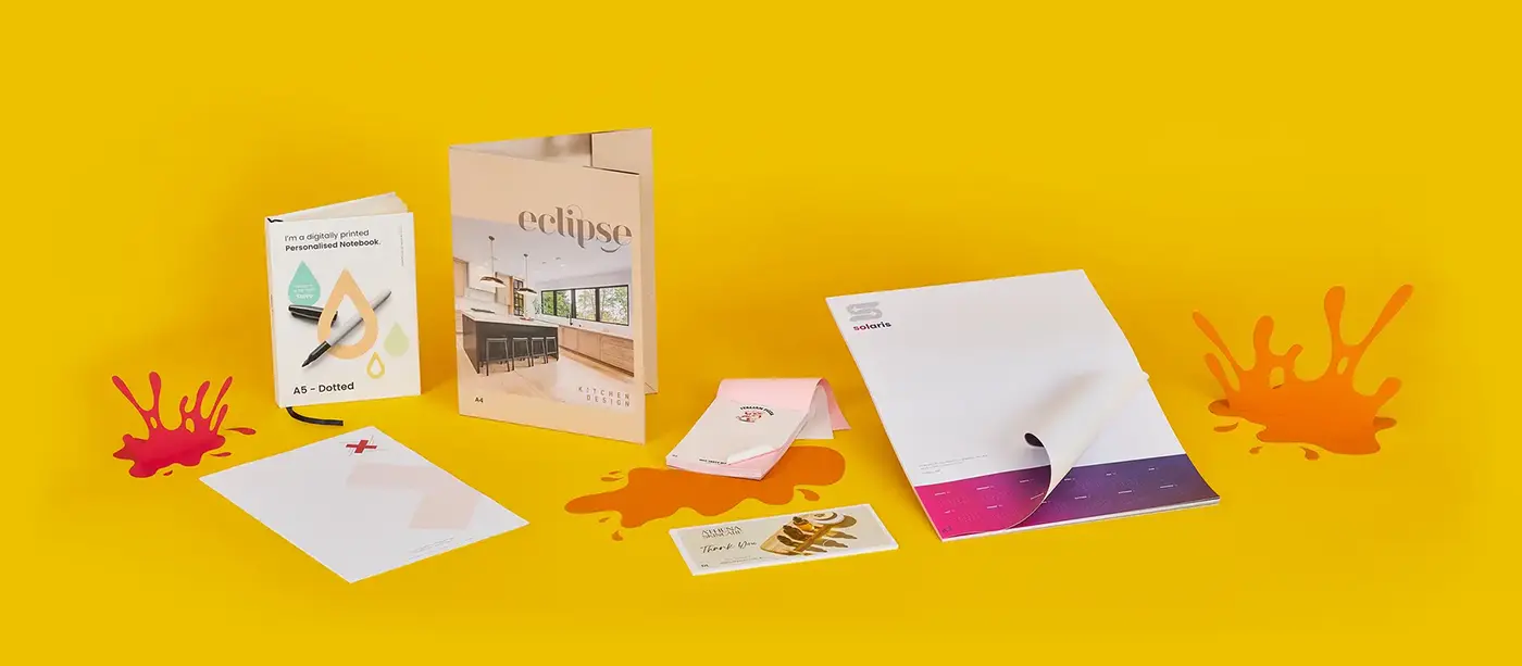 Image of printed stationery on a yellow background