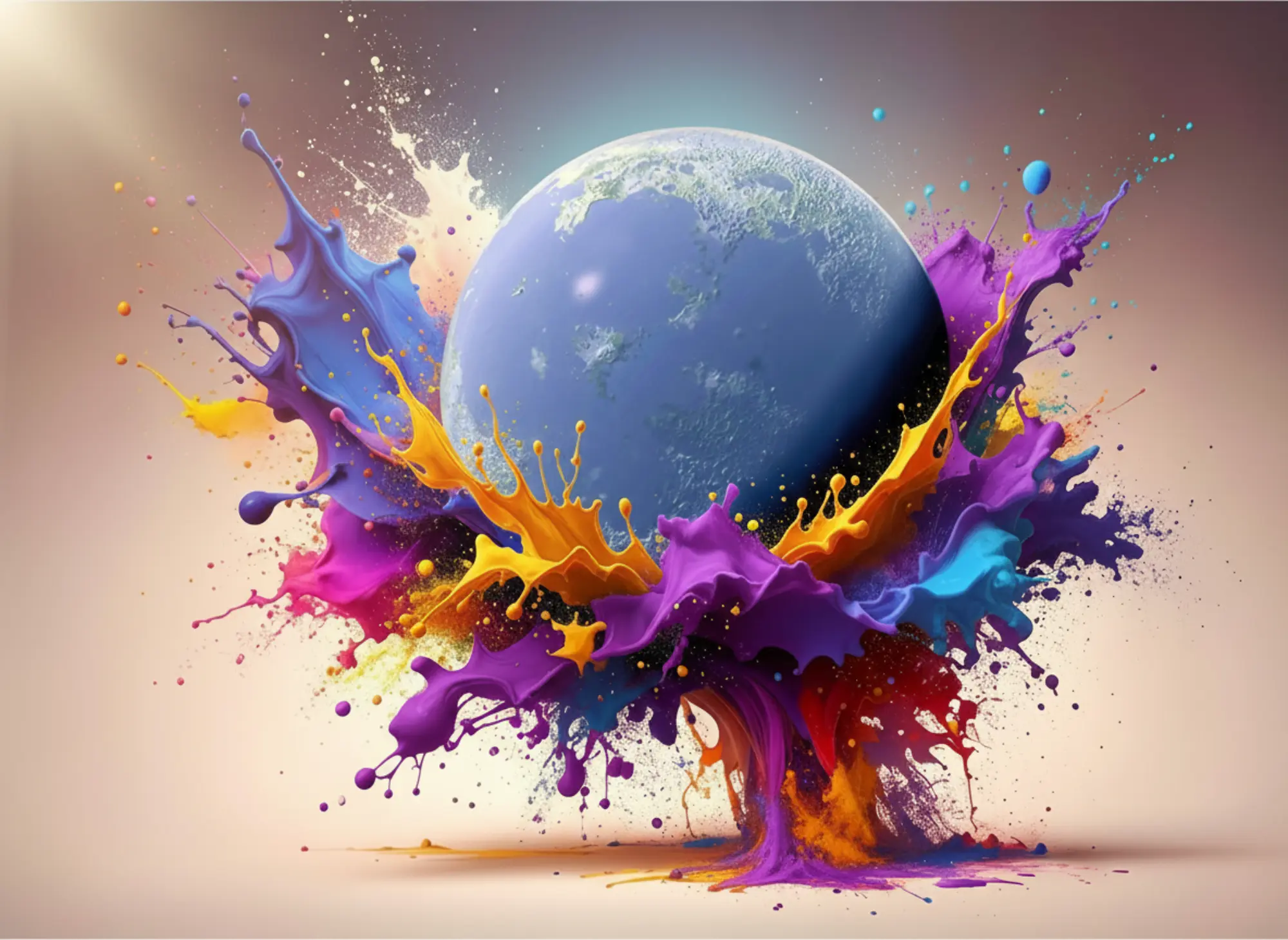 Our Bluesdigital Blue Moon Rising with an explosion of multi-coloured ink