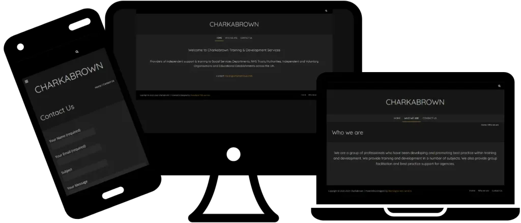 Websites Newtown: Charkabrown creative branding and digital showcase, displayed on a responsive three-device mockup.