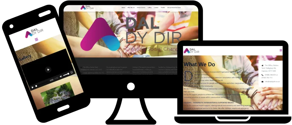 Charity website mockup for Dal Dy Dir, showing accessible design on laptop and phone.