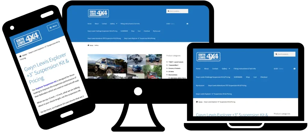 Gwyn Lewis 4x4 specialist website shown on a responsive three-device mockup.