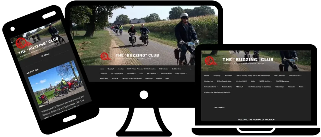 The Buzzing Club website layout showing responsive performance on desktop and smartphone