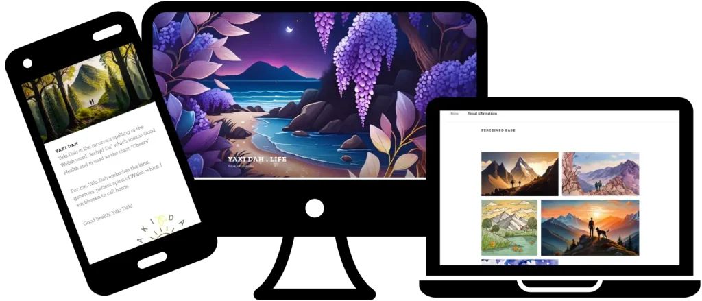 Websites Newtown: AI artistic portfolio for Visual Affirmations, featuring high-end digital art on a responsive device mockup.