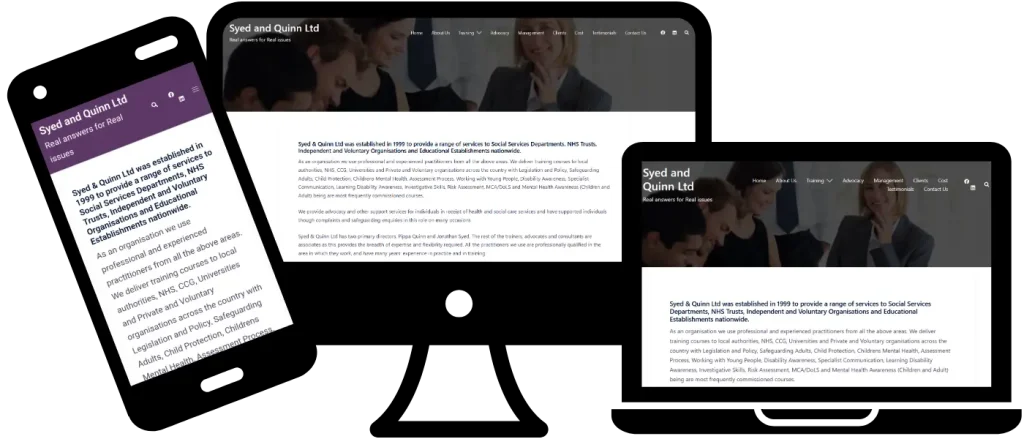 Legal sector website design by Bluesdigital, displayed on a monitor and laptop mockup.