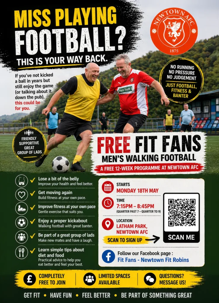 Newtown AFC – Fit Robins / Fit Fans – A3 & A4 Posters - Men's Walking Football - - Bluesdigital Newtown Printers