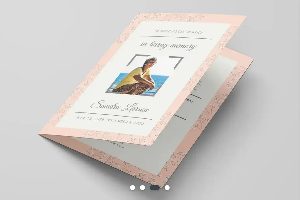 A Memorial Card with a picture of a lady by the sea and the words ' In loving Memory of' 