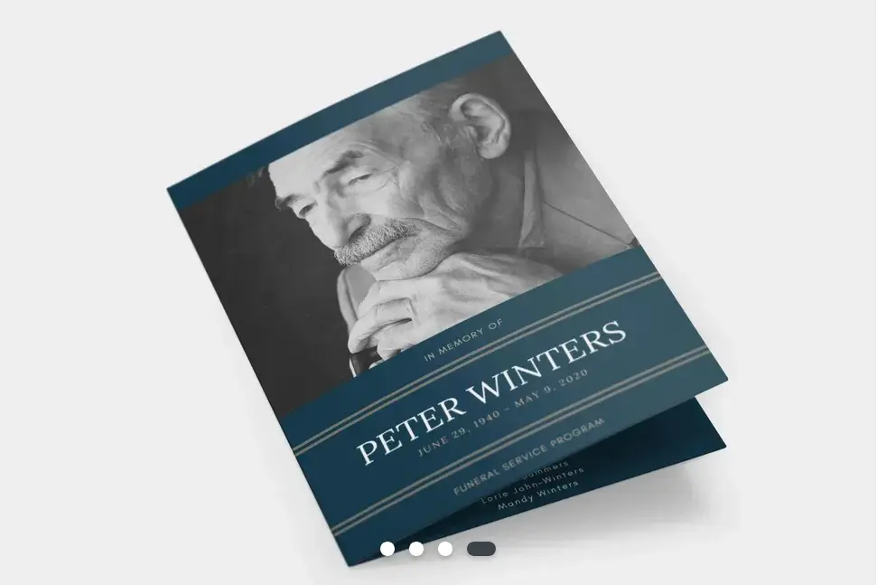 Image of a funeral memorial card with a photo in black and white of an elderly man.