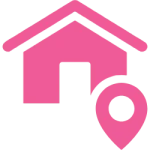 A pink icon of a house with a location marker representing Address.