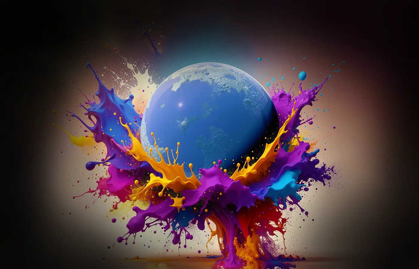 Our Bluesdigital Blue Moon Rising with an explosion of multi-coloured ink