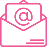 A pink icon of an envelope with a letter imprinted with the @ symbol representing email.