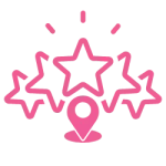 A pink icon image of stars surrounding a place marker representing Google Maps & Reviews
