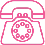 A pink icon of an old fashioned telephone representing telephone number.
