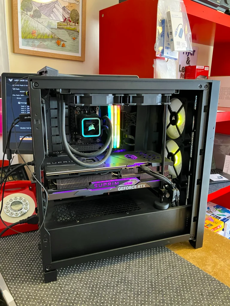 Side view of Gaming PC with glass panel removed after cleaning