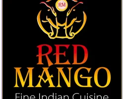 01686 610 188 Red Mango Indian Restaurant logo and signage in Newtown, Powys.
