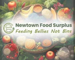 nfs.wales Newtown Food Surplus logo and contact information for local food waste project.